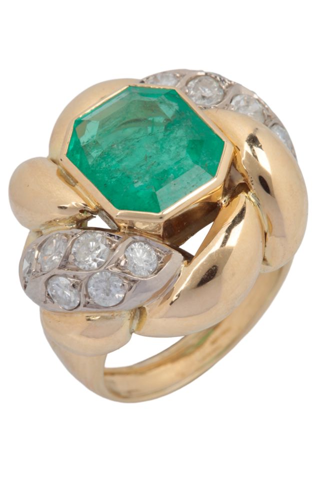 Gold Emerald and Diamond Ring
