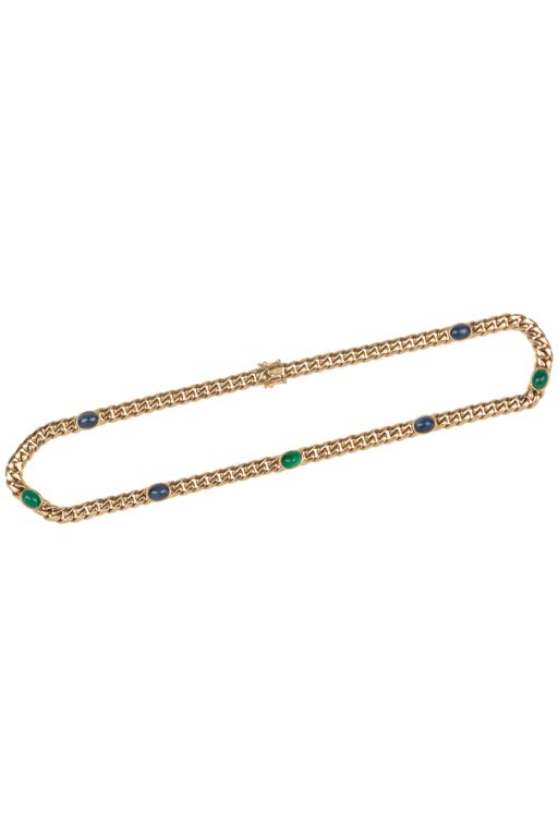 18k Gold Emerald and Sapphire Necklace