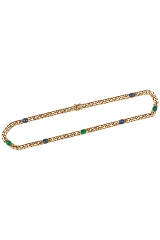 18k Gold Emerald and Sapphire Necklace