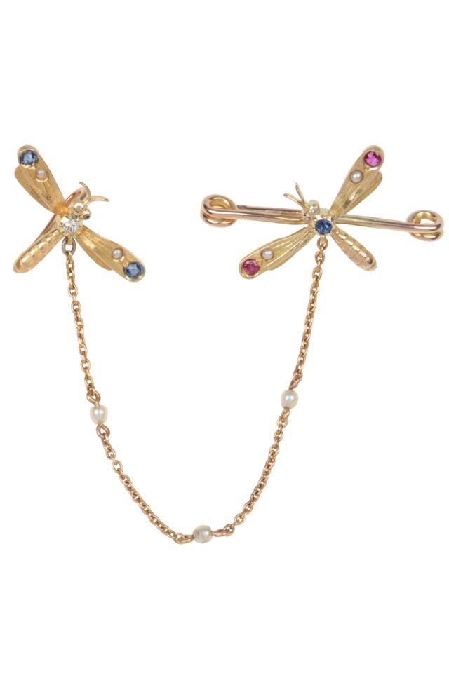 Two Gold Multi-Gem Brooches