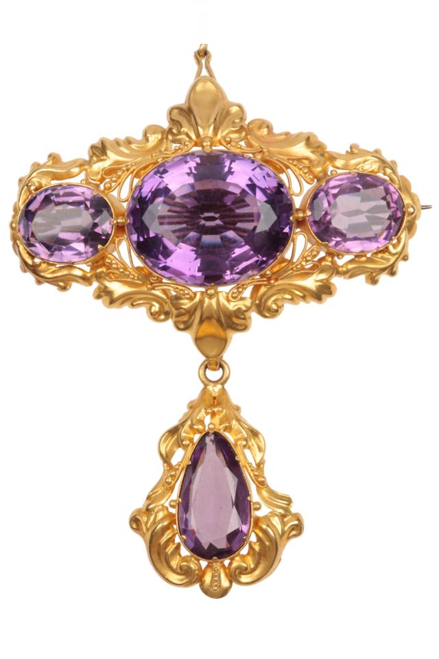 Gold Amethyst and Paste Brooch