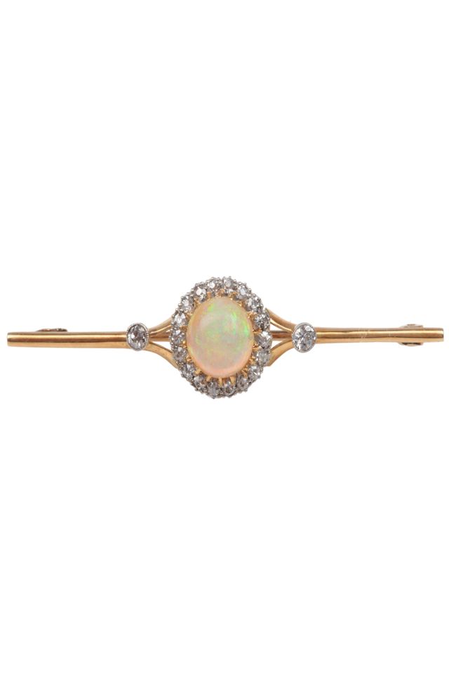 18k Gold, Platinum Opal and Diamond Brooch