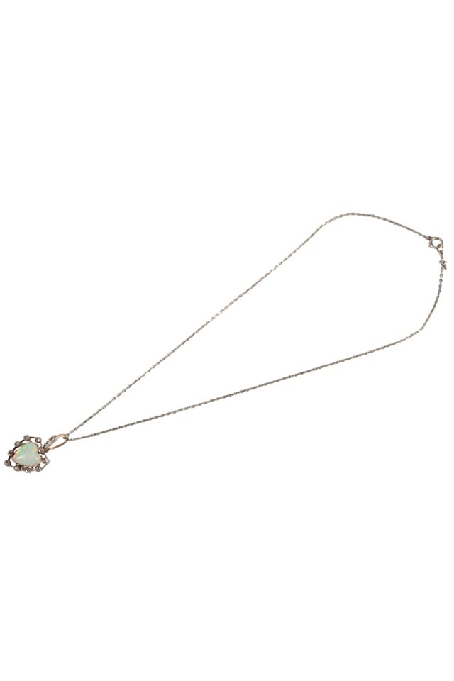 Silver, Gold Opal and Diamond Pendant Necklace
