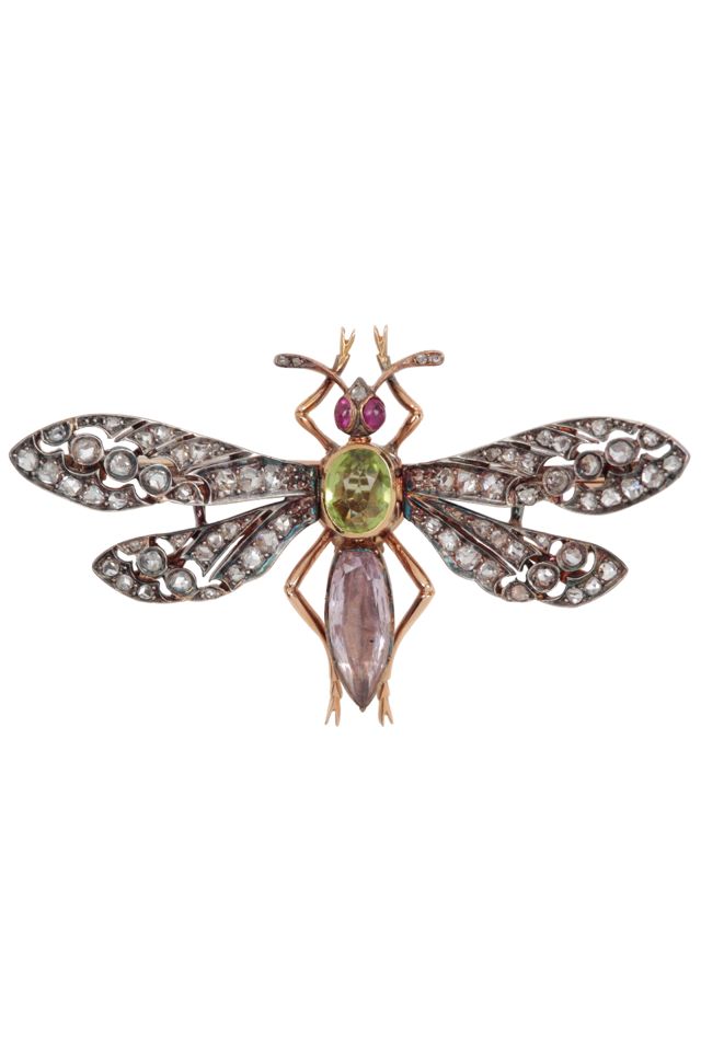 Silver and Gold Multi-Gem Brooch