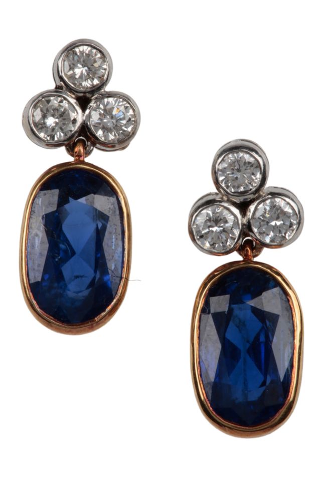 Pair of Gold Sapphire and Diamond Earrings