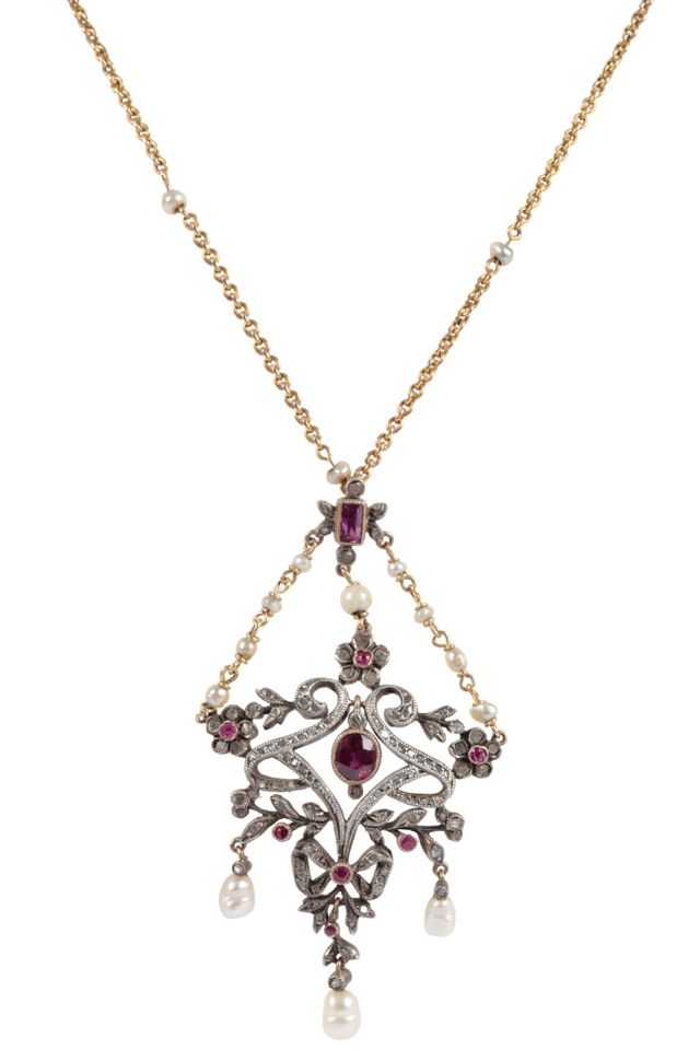 Silver and Gold Multi-Gem Pendant Necklace