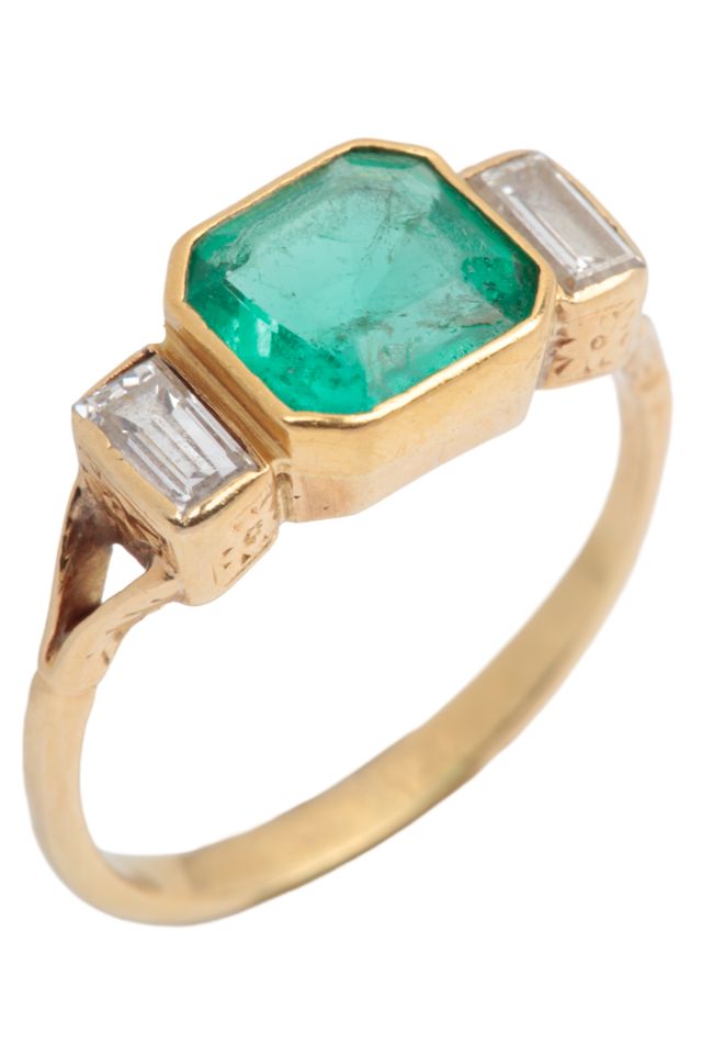 Gold Emerald and Diamond Ring