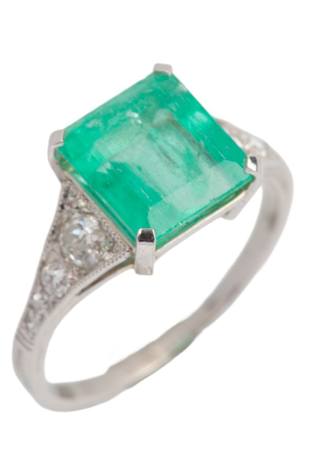 Platinum Emerald and Diamond Ring