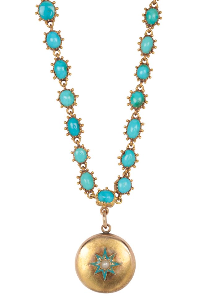 Gold Turquoise and Pearl Pendant Necklace