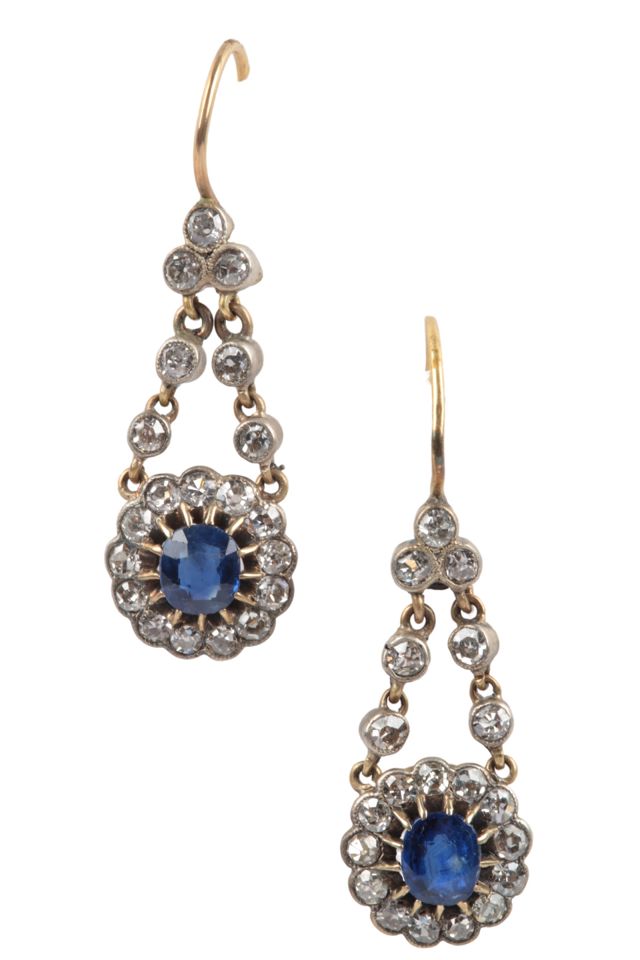 Silver and Gold Sapphire and Diamond Earrings