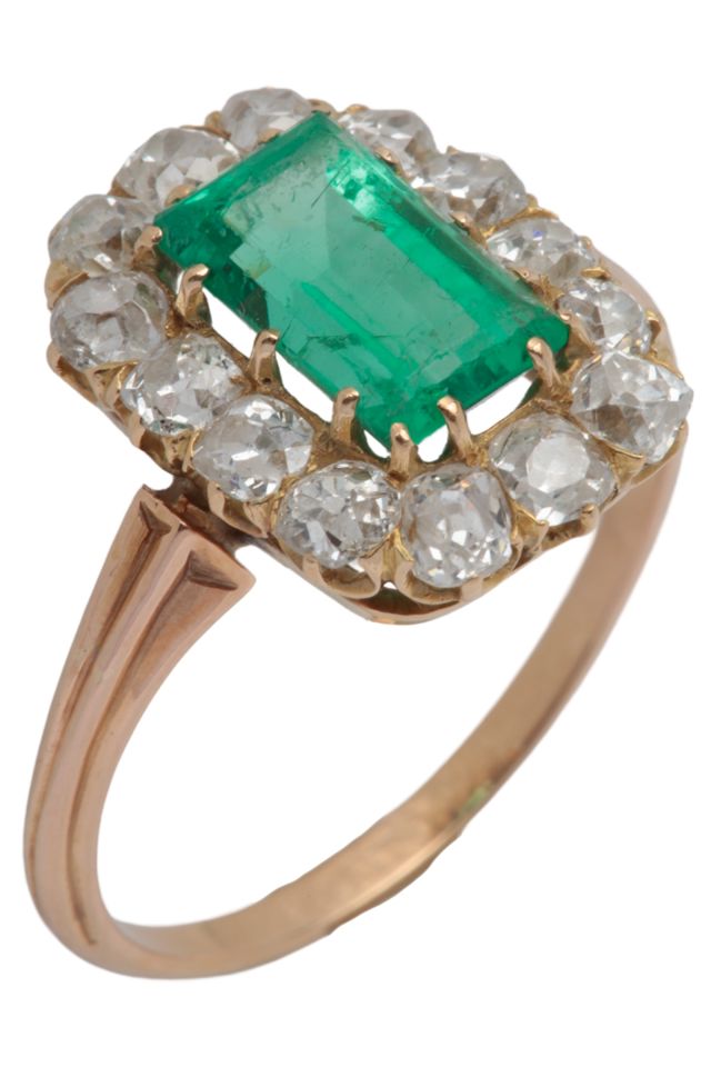 Gold Emerald and Diamond Ring