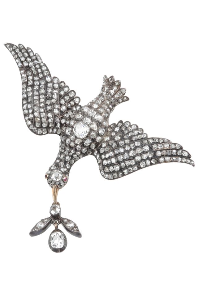 Silver and Gold Diamond Brooch Pendant