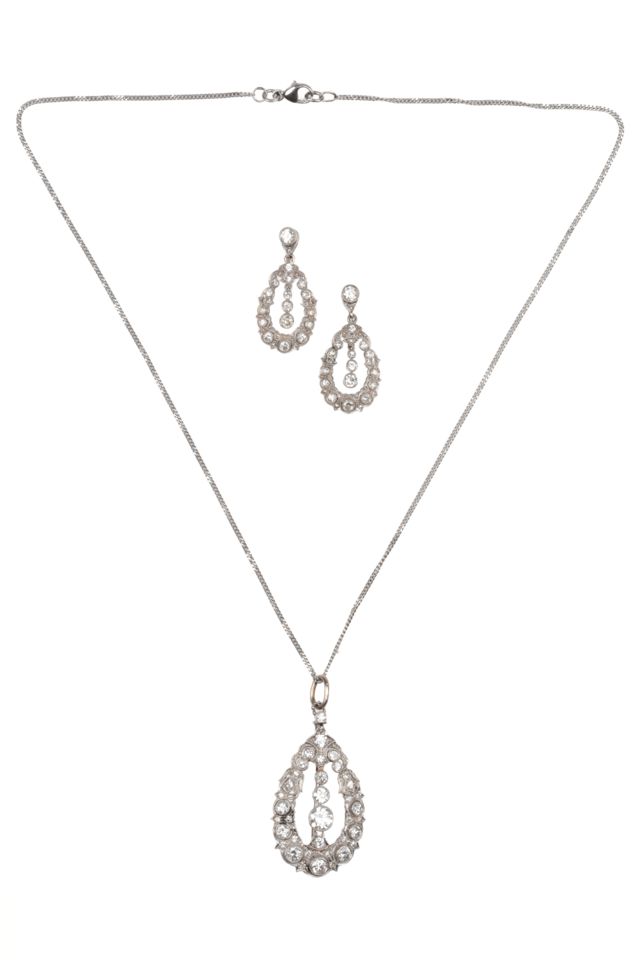 Platinum and Sterling Silver Diamond Jewelry Set
