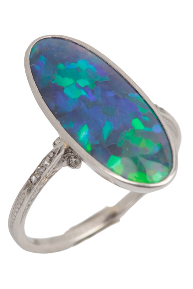 Platinum Opal and Diamond Ring