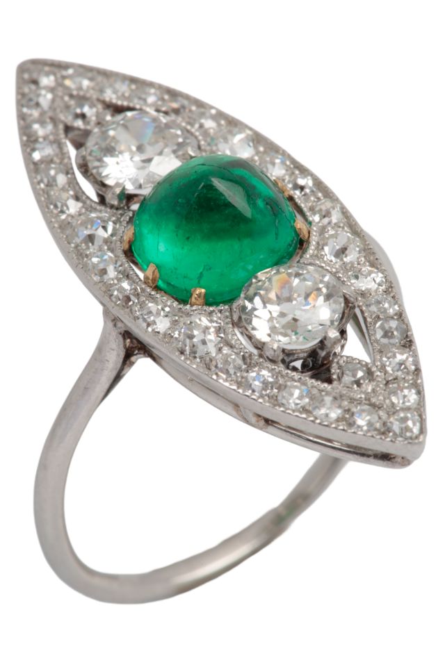 Platinum and Gold Emerald and Diamond Ring