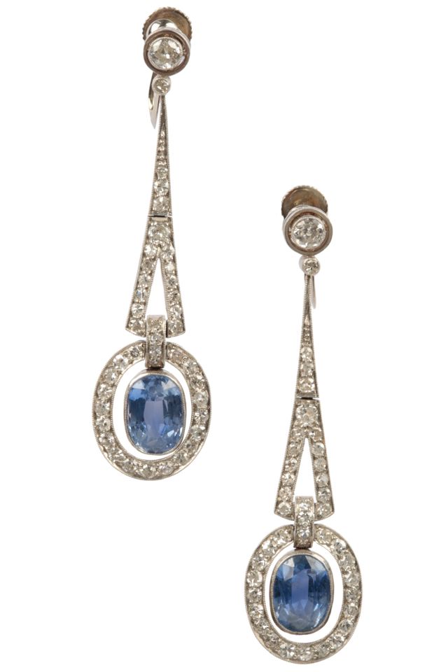 Platinum Sapphire and Diamond Earrings