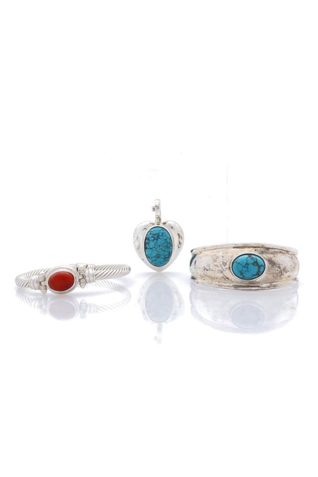 Sterling Silver Turquoise and Coral Jewelry Set