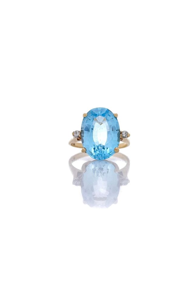 14k Gold Topaz and Diamond Ring