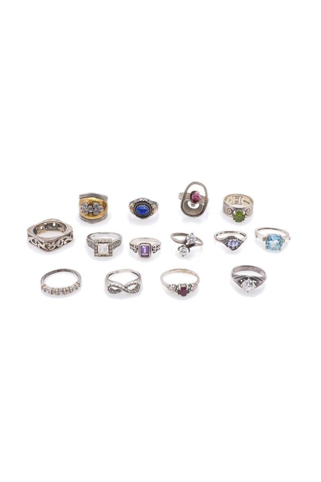 Fourteen Sterling Silver Multi-Gem Rings