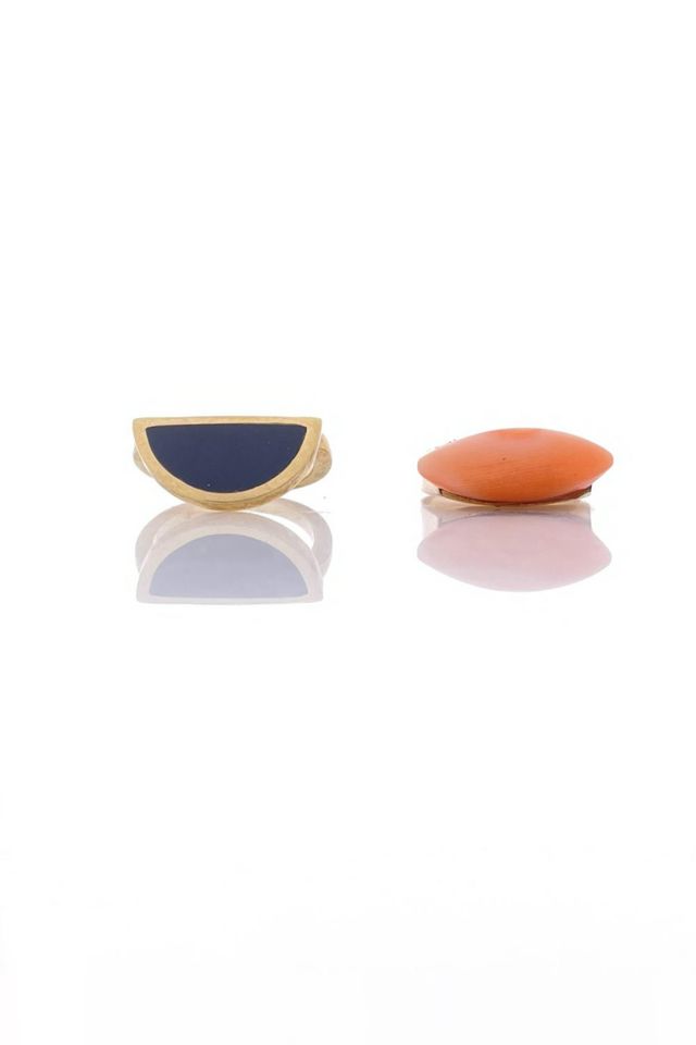 Two 14k Gold Onyx and Coral Rings
