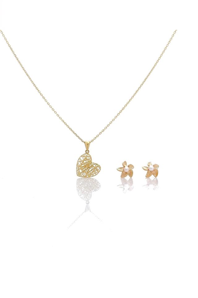 14k Gold Pendant Necklace and Pearl Earrings
