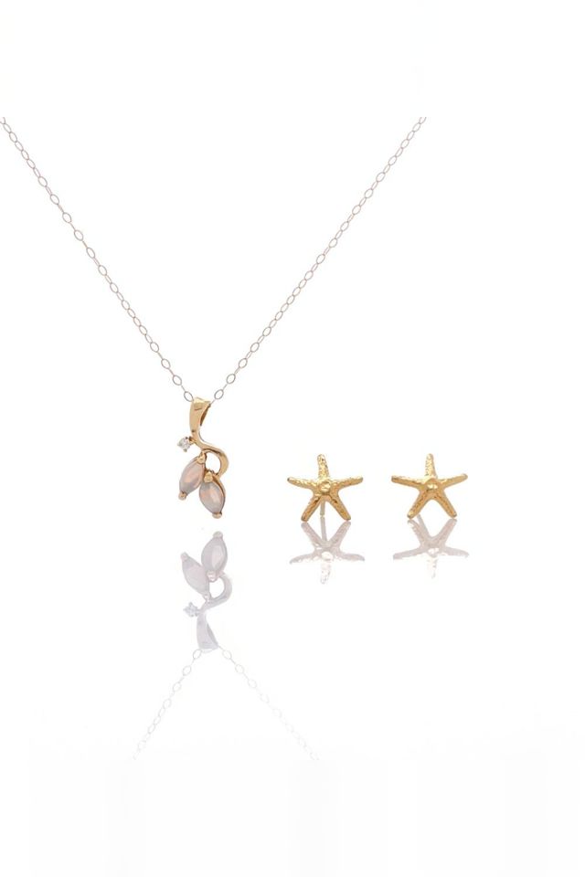 14k Gold Opal and Diamond Jewelry Set