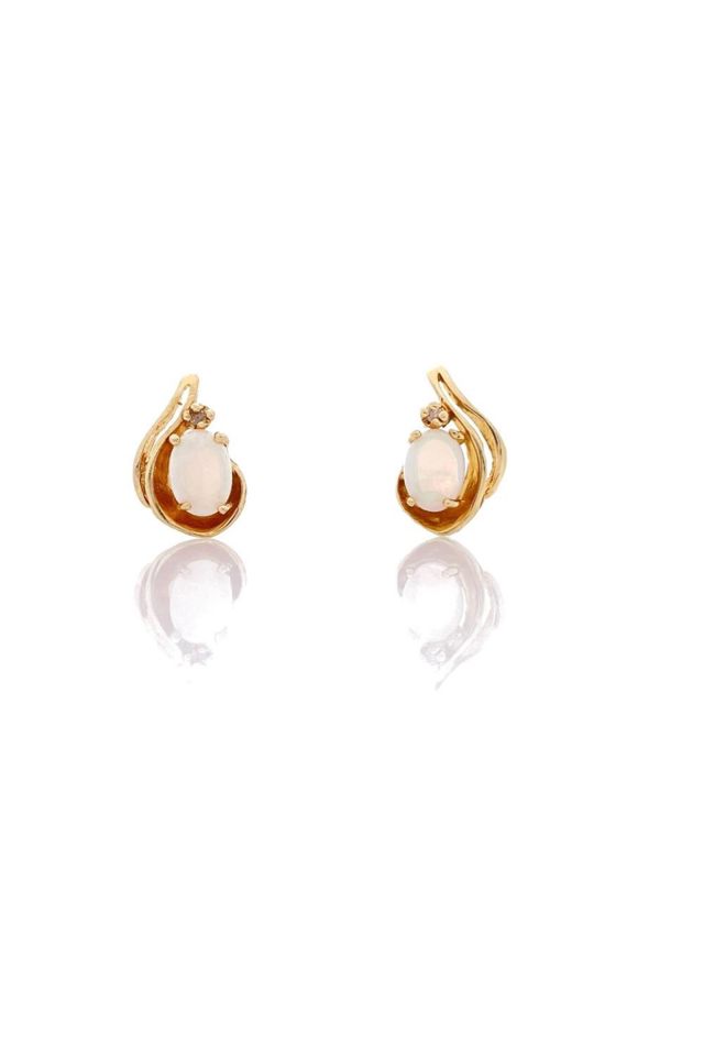 14k Gold Opal and Diamond Earrings