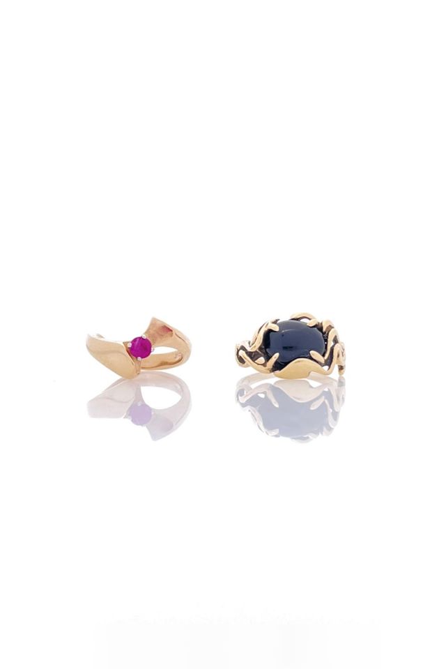 Two 14k Gold Onyx and Ruby Rings