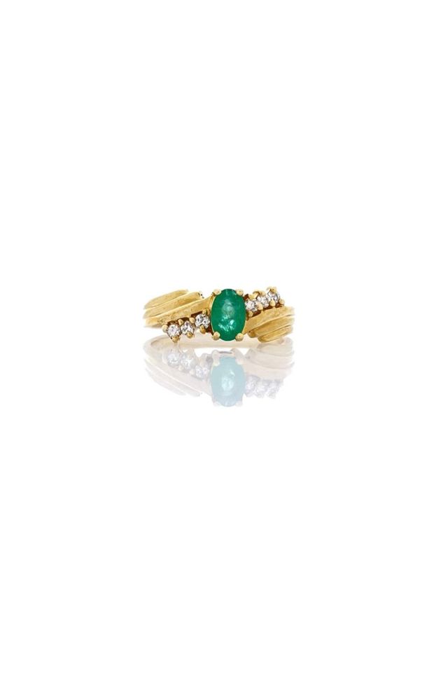14k Gold Emerald and Diamond Ring