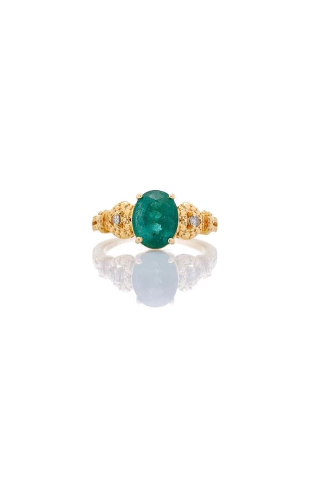 Sterling Silver Emerald and Diamond Ring