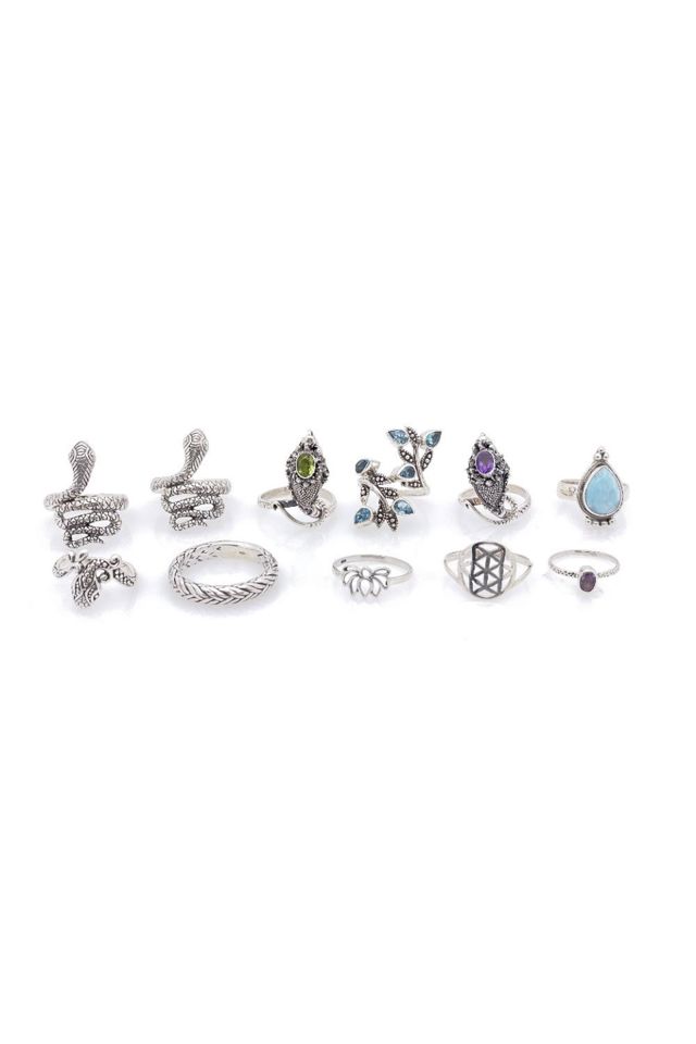 Eleven Sterling Silver Multi-Gem Rings