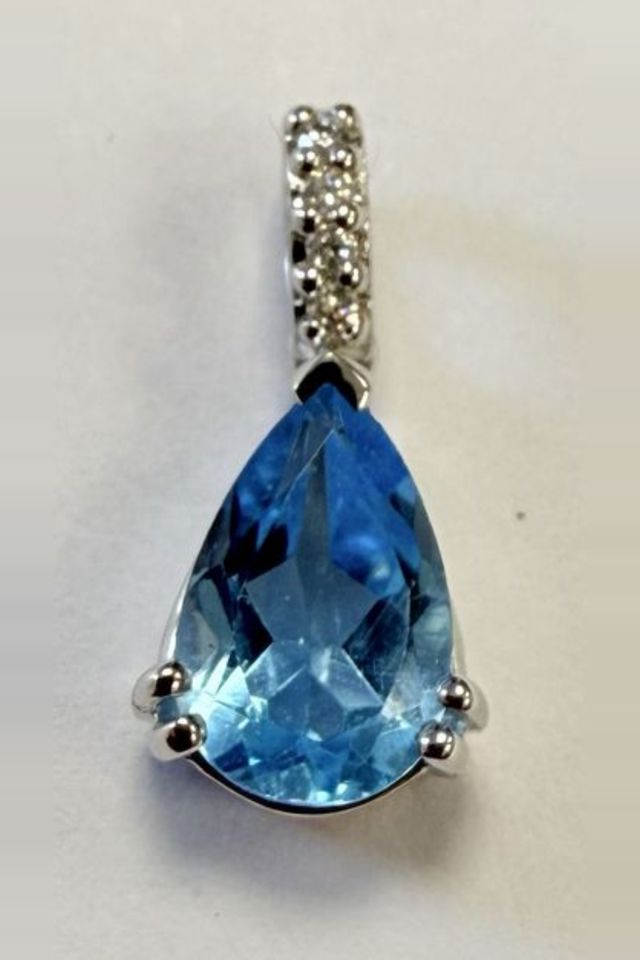 18k Gold Topaz and Diamond Pendant