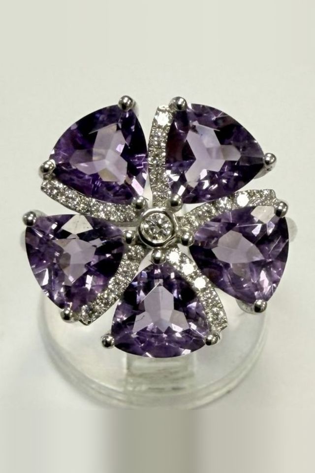 Platinum Amethyst and Diamond Ring