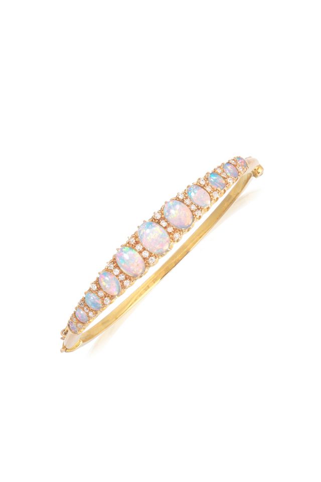 14k Gold Opal and Diamond Bangle Bracelet