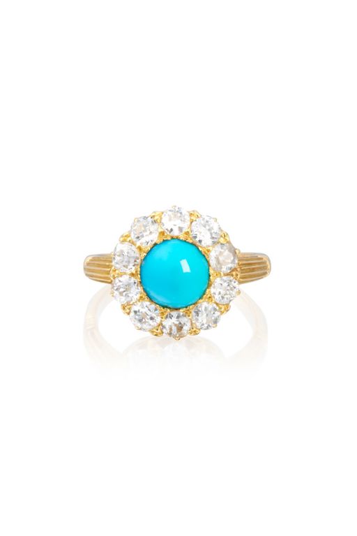 17k Gold Turquoise and Diamond Ring