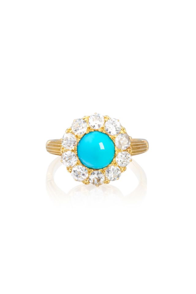 17k Gold Turquoise and Diamond Ring