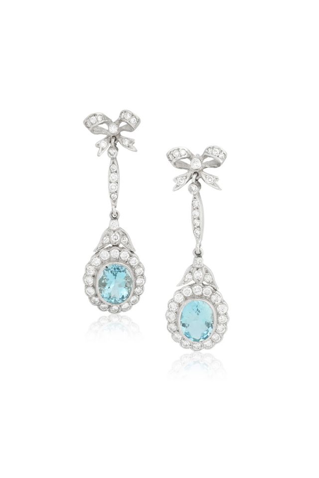 17k Gold Aquamarine and Diamond Earrings