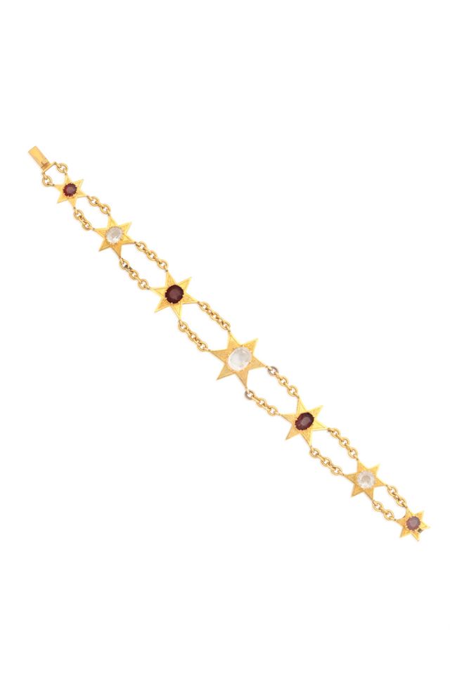 21k Gold Rock Crystal and Garnet Bracelet