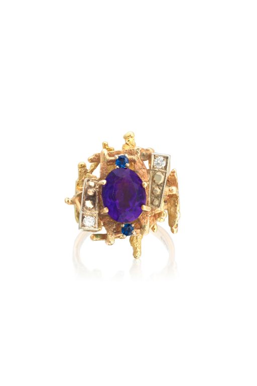 9k Gold Amethyst and Sapphire Ring