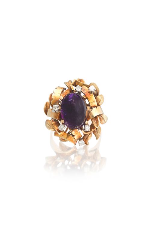14k Gold Amethyst and Diamond Ring