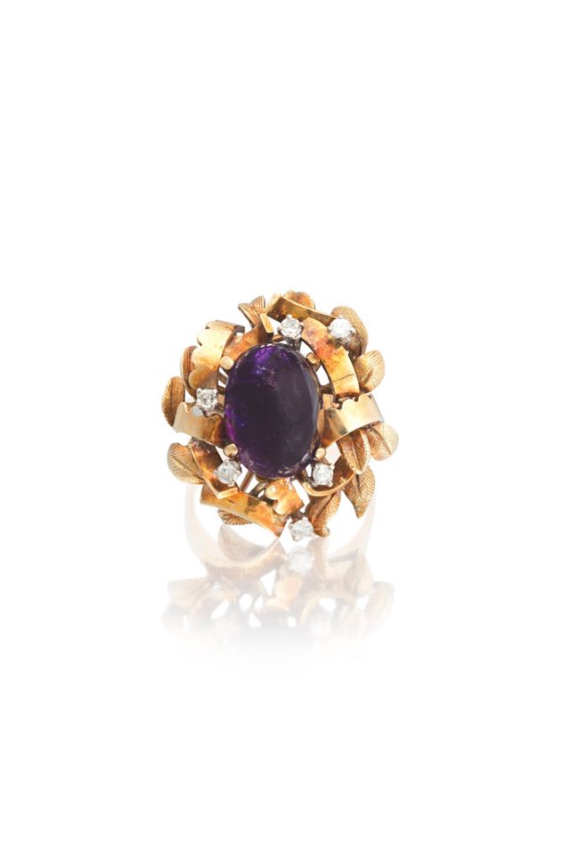 14k Gold Amethyst and Diamond Ring