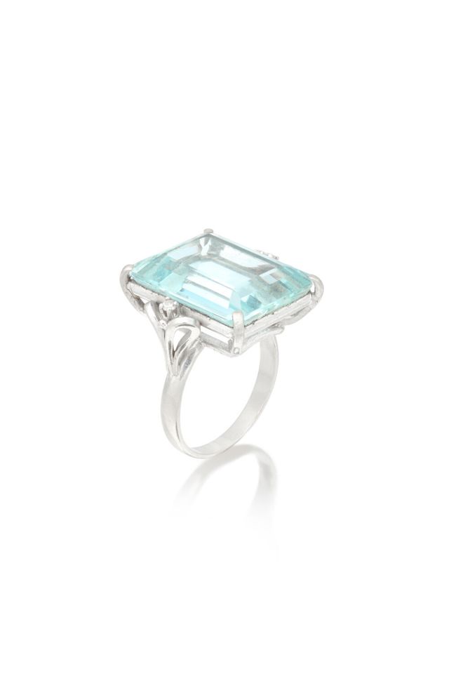 16k Gold Aquamarine and Diamond Ring