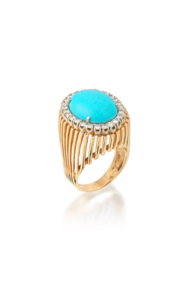 14k Gold Turquoise and Diamond Ring