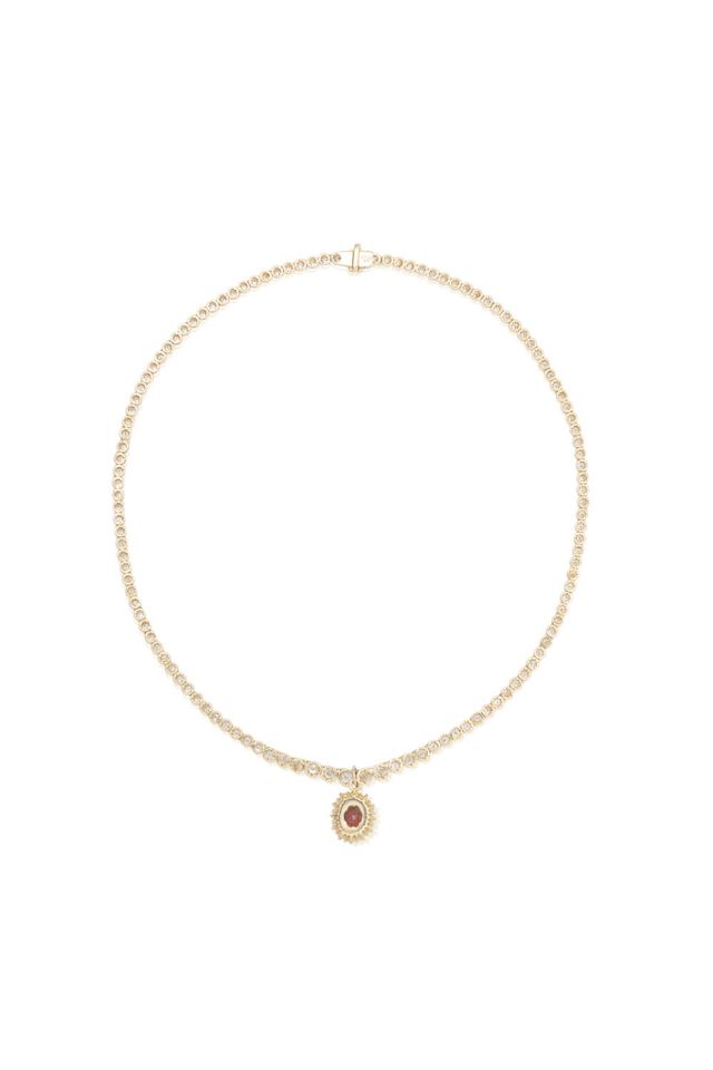 18k Gold Diamond Garnet Pendant Necklace