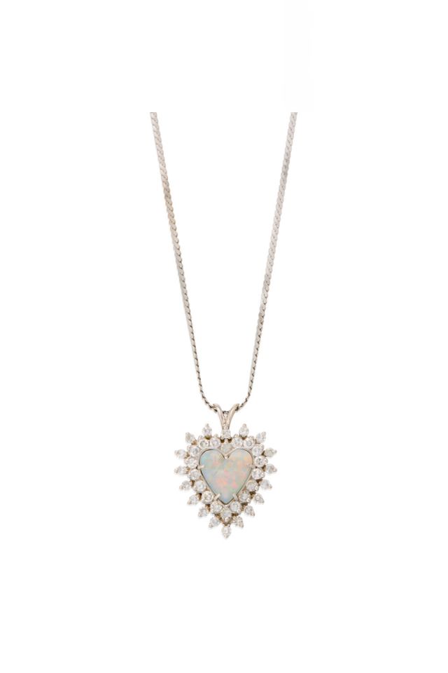 14k Gold Opal and Diamond Pendant Necklace