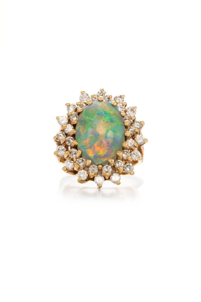 13k Gold Opal and Diamond Ring