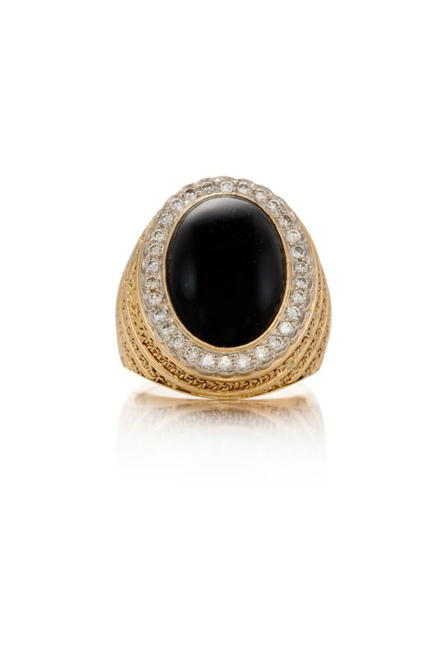 14k Gold Onyx and Diamond Ring