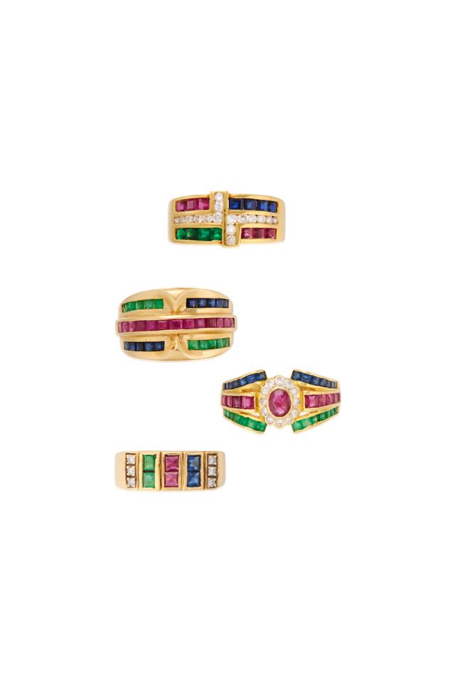 Gold Multi-Gem Rings