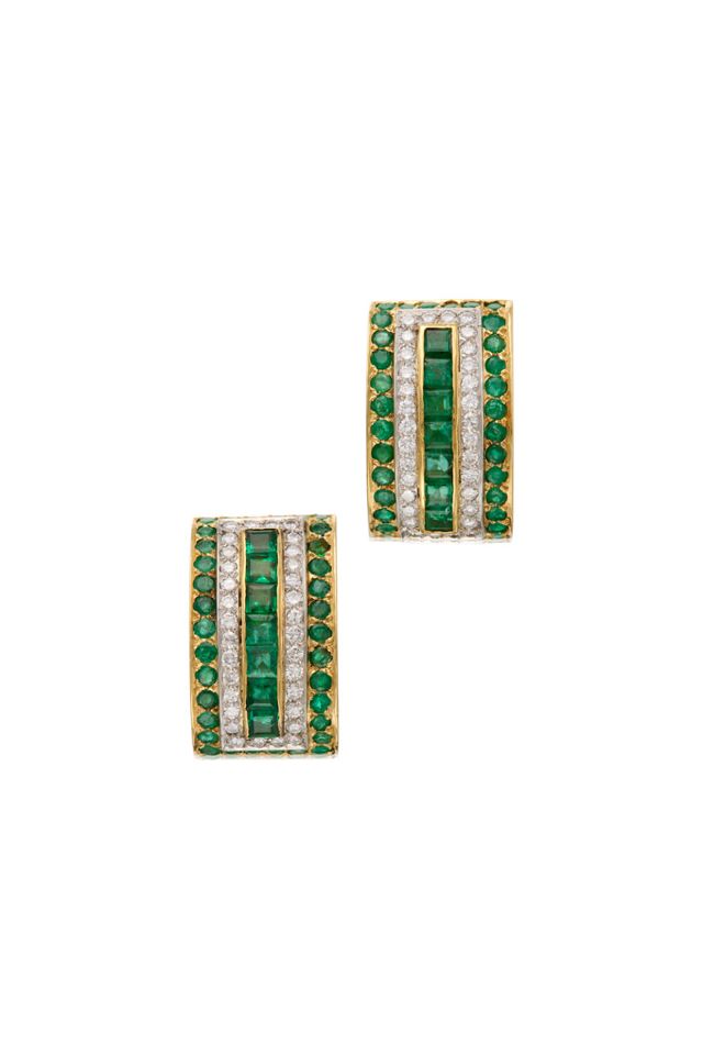 Gold Emerald and Diamond Earrings