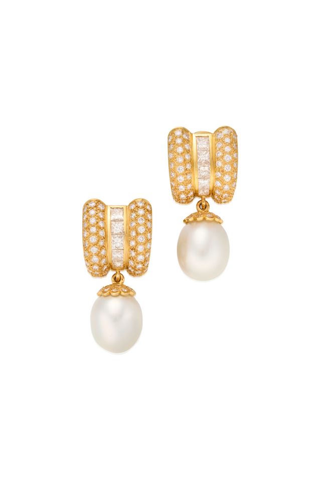 18k Gold Diamond and Pearl Earrings